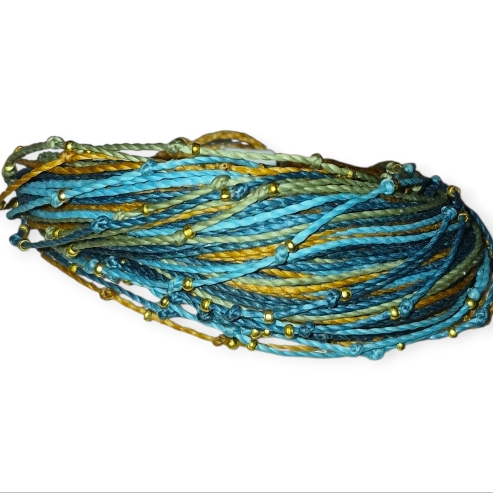 FESTIVAL BRACELET Multicolored Waxed Strings With Mini Gold Ball Accents.